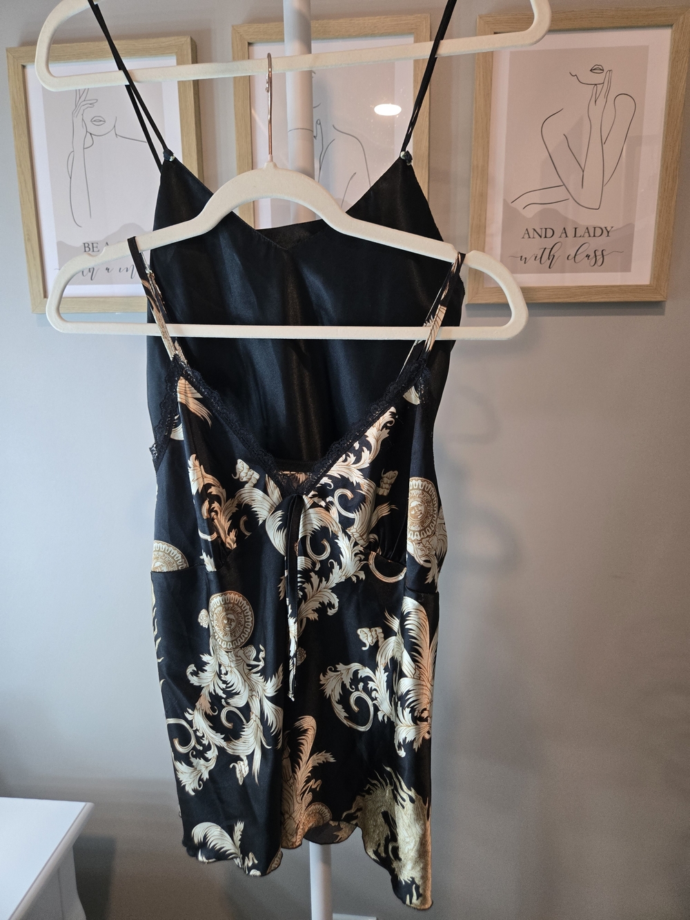 2 Camis- Black & Gold Satin And Solid Black Satin